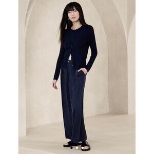 Banana Republic High Rise Wide Leg Pants Elastic Waist Navy Blue Lightweight XL